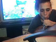 FORTNITE PLAYER GETS BLOWJOB FROM HOT BRUNETTE IN BDSM SESSION