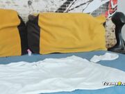 A petite shemale lies on her bed and gets fucked by her boyfriend.