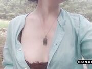 Exhibitionist teen undresses on webcam near the road