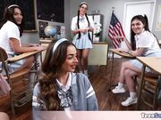 Four teens having a fun time at sex ed