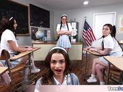 Four teens having a fun time at sex ed