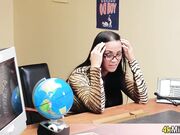 Geeky asian secretary giving a quick BJ