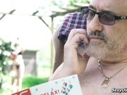 Teen neighbor teasing old man for sex