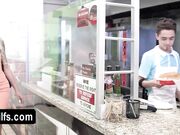 Beautiful Nina Elle visits a burger shop