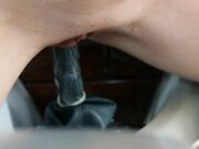 Redhead babe cums hard on her sex toy after car masturbation!