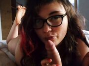 Nerdy Redhead Gives a POV Blowjob with Barefeet Soles Pose