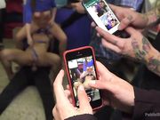 Pet slave Alexa Tomas is straponed by mistress Tina Kay in public at the store