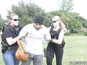 Police chicks punish black illegal immigrant with their white pussies