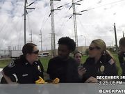 Police chicks caught a black perv and ordered to fuck their wet pussies