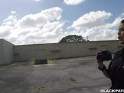 Big ass police chicks fuck black fella in a warehouse and let him go