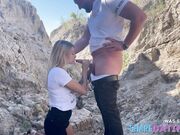 Blonde Babe Sucks a Big Cock Outdoors in a Canyon