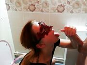 Redhead Babe Gets a Mouthful of Cum in the Toilet
