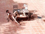 Public Courtyard Blowjob and Fucking with a Hot Brunette Amateur Couple