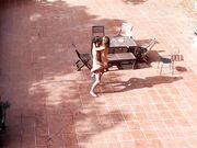 Public Courtyard Blowjob and Fucking with a Hot Brunette Amateur Couple