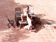 Public Courtyard Blowjob and Fucking with a Hot Brunette Amateur Couple