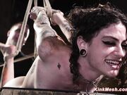 Tattooed slave endures extreme hogtie