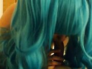Blue-Haired BBW Cosplayer Gives POV Blowjob and Rides Cock