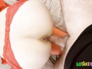 Blindfolded Redhead Slut in Red Lingerie Rough Fucked