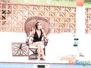 Small-Titted Brunette Amateur Blowjob by the Pool