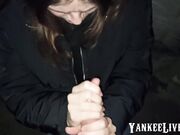 Public Blowjob by a Russian Brunette Babe