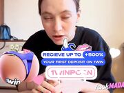 Redhead Teen with Big Tits Gives POV Blowjob to Make Guy Cum