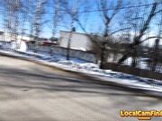 Nude Russian Girl Walks on the Road