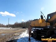 Nude Russian Girl Walks on the Road