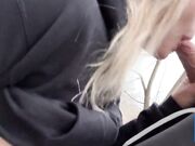 Blonde Sucks Cock Outside in the Cold!