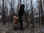 Blonde Sucks Cock Outside in the Cold!