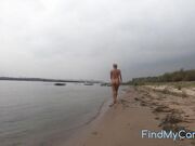 Naked Autumn River Walk with a Blonde Beauty