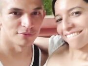 Naked Daniela Duran serving drinks to her cameraman and livestream crew