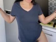 Nudist Daniela Duran showing hairy pussy while cooking on livestream webcam onlyfans show