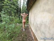 Tattooed Babe Flashes in Abandoned Toilet