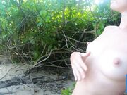 Tattooed Babe Strips and Wanders by the Indian Ocean Shore