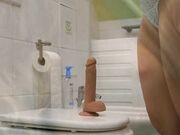 Big-Ass MILF Masturbating and Cumming with a Dildo in Hiding