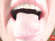 Close-up Tongue Teasing Blowjob by Blonde Amateur Milf