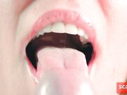 Close-up Tongue Teasing Blowjob by Blonde Amateur Milf