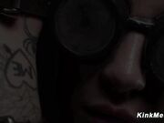 Bound in steel and nipples tortured