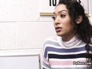 Throat fucking curly Latina for stealing porn DVDs