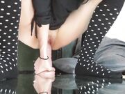 Tiny Brunette Masturbates with Huge Dildo on Webcam