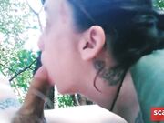 Tattooed Babe Deepthroats a Big Cock