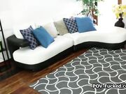 Freckled blonde fucktoy milks for first time on camera