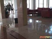 Public Nudity in a Hotel Lobby - No Panties Flash