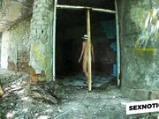 Blonde MILF's Public BDSM Solo in Abandoned Building