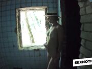 Blonde MILF's Public BDSM Solo in Abandoned Building