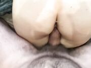Muscled Russian guy cums on big ass after morning sex.