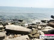 Public Beach Sex in April, Cumshot on Big Tits