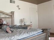 She gets horny watching stepbro jerk off