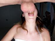 Small-titted babe gets a huge throatpie after an intense blowjob.