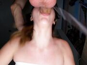 Small-titted babe gets a huge throatpie after an intense blowjob.